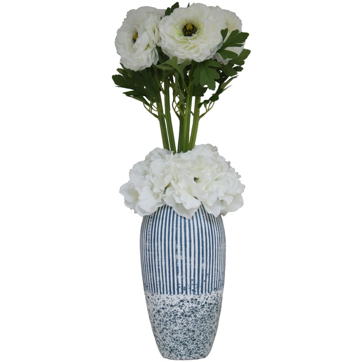 Aranjament cu flori artificiale BeatrixArt, Anemone si hortensii, 20x20x59 cm