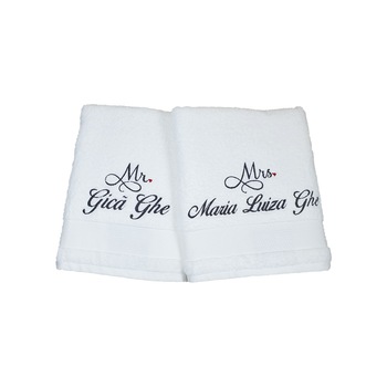 Set 2 prosoape brodate MR & MRS, natur, 70x140, bumbac premium Set 2 prosoape brodate MR & MRS, natur, 70x140, bumbac premium