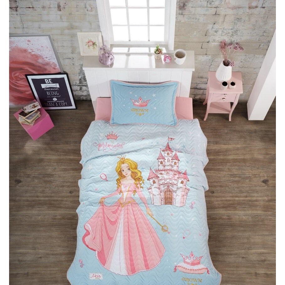 Set cuvertura matlasata 160 x 220 cm+ 1 fata perna, bumbac 100%, 2 piese, Clasy Home, Crown