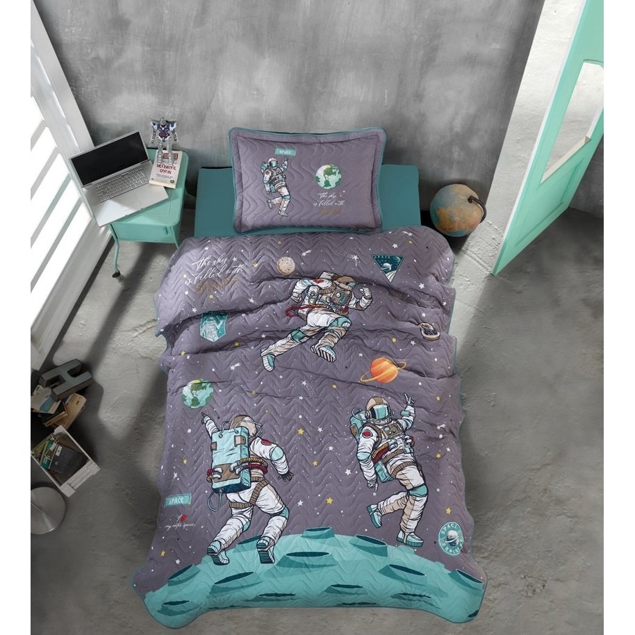 Set cuvertura matlasata 160 x 220 cm + 1 fata perna, bumbac 100% ranforce, 2 piese, Clasy Home, Space