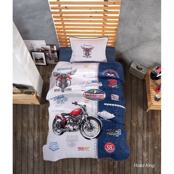 Set cuvertura matlasata 160 x 220 cm + 1 fata perna, bumbac 100%, 2 piese, Clasy Home, Road King Set cuvertura matlasata 160 x 220 cm + 1 fata perna, bumbac 100%, 2 piese, Clasy Home, Road King