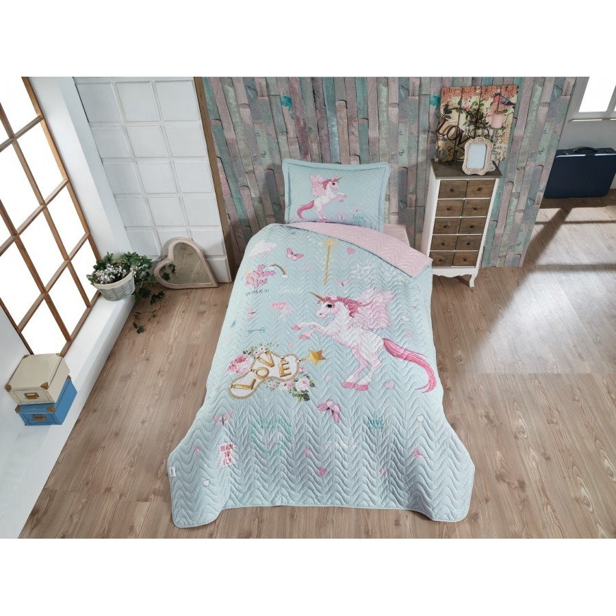 Set cuvertura matlasata 160 x 220 cm + 1 fata perna, bumbac 100%, 2 piese, Clasy Home, Pegasus