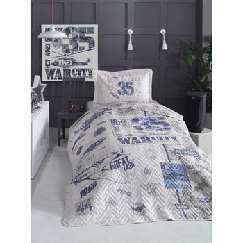 Set cuvertura matlasata 160 x 220 cm + 1 fata perna, bumbac 100%, 2 piese, Clasy Home, Troya Set cuvertura matlasata 160 x 220 cm + 1 fata perna, bumbac 100%, 2 piese, Clasy Home, Troya