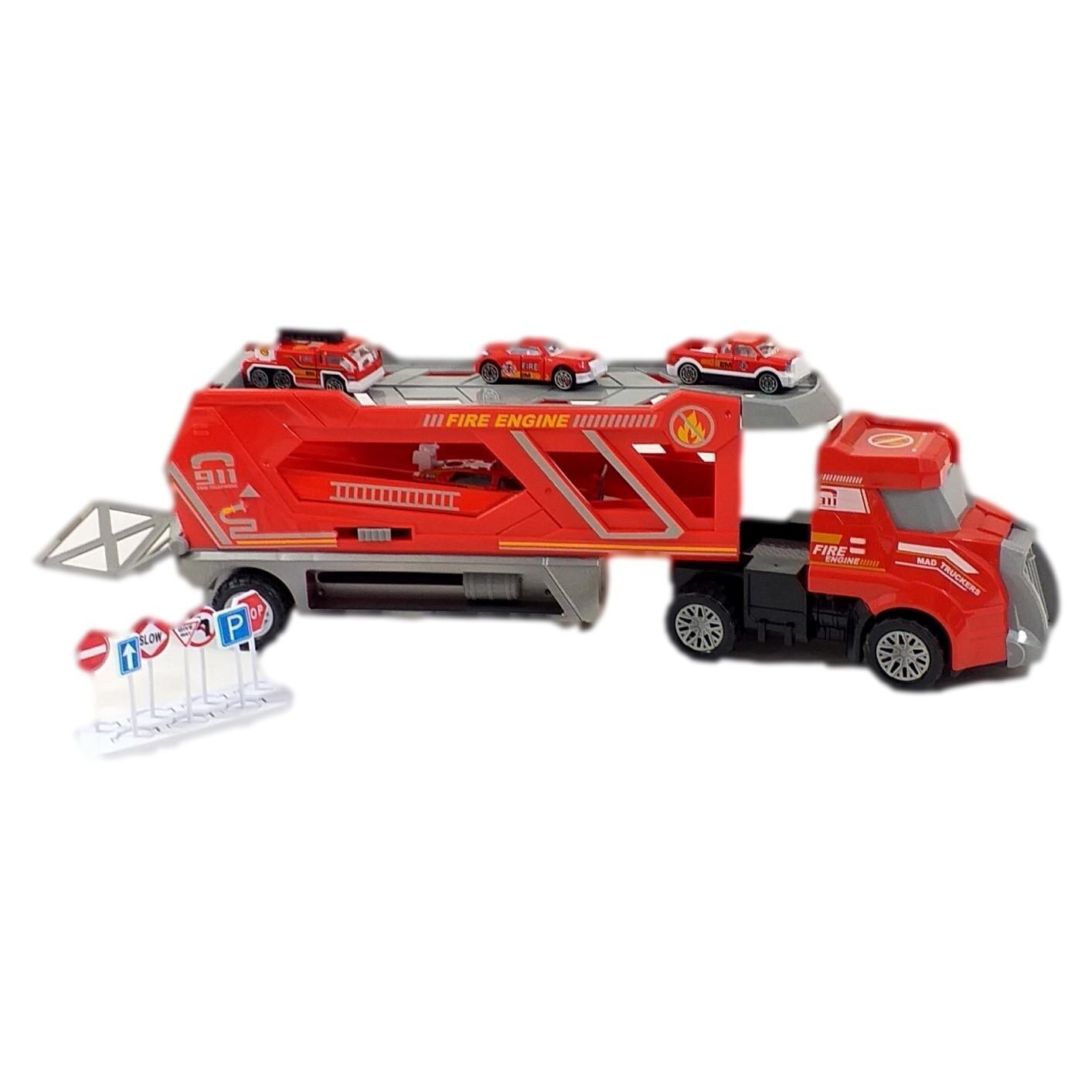 Set Masinute, 1tir, 4 masinute ,semne de circulatie, rosu