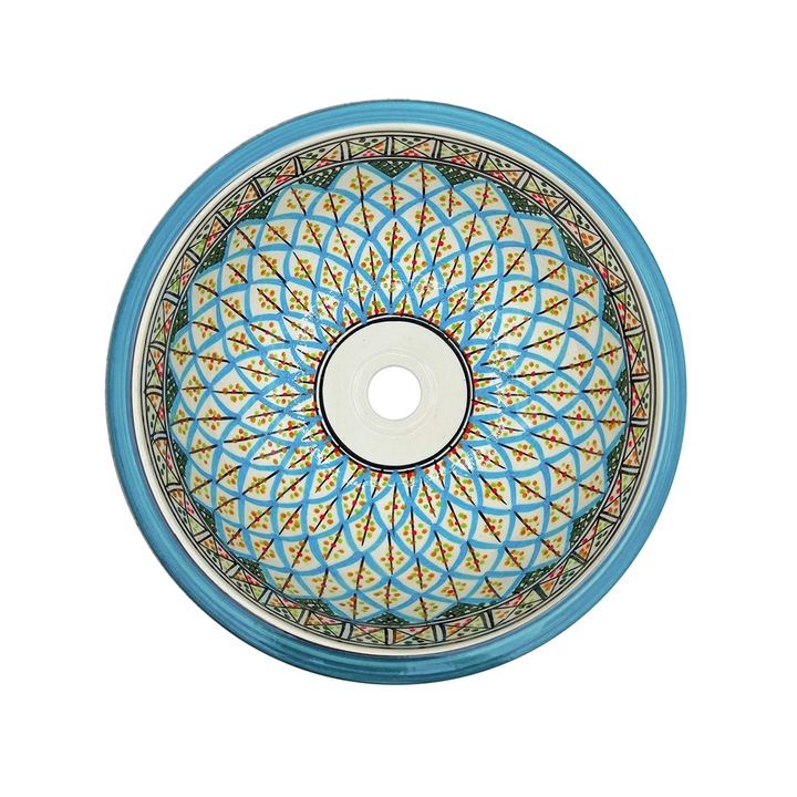 Lavoar Artizan Maroc Rayan,rotund 43x43x13cm,pictat manual,ceramica sanitara,montaj pe blat