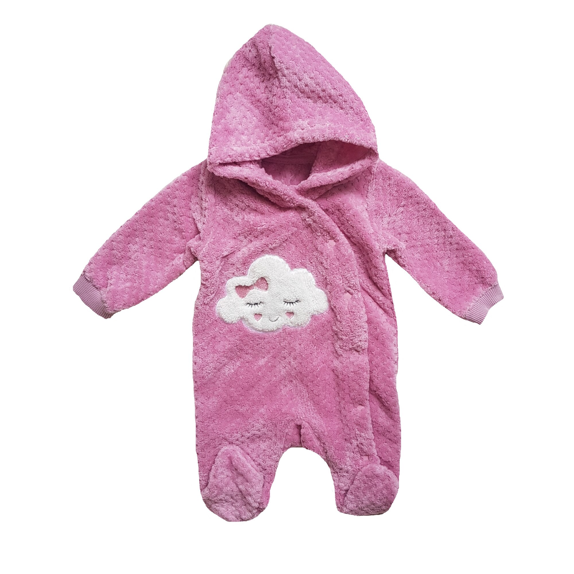 Salopeta bebe cu gluga de catifea, Norisor, varsta 0-3 luni, 62 cm, Roz