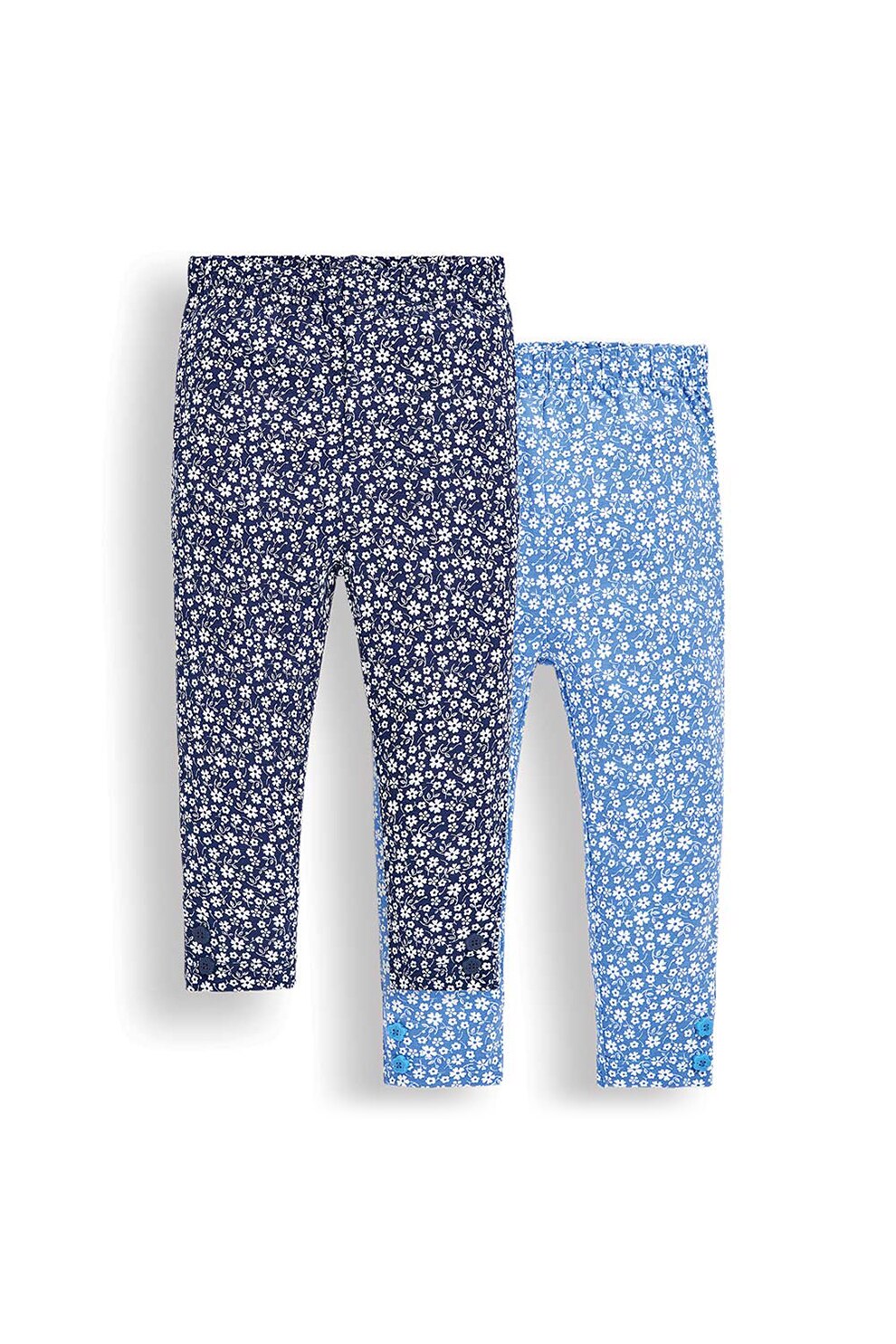 JoJo Maman Bebe, Set 2 perechi de colanti, fete, cu imprimeu floral, Albastru/Alb, Albastru/Alb