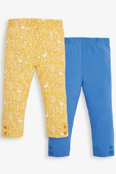 JoJo Maman Bebe, Set 2 perechi de pantaloni din amestec de bumbac, fete, uni si cu imprimeu floral, Galben/Albastru, 78 CM JoJo Maman Bebe, Set 2 perechi de pantaloni din amestec de bumbac, fete, uni si cu imprimeu floral, Galben/Albastru, 78 CM