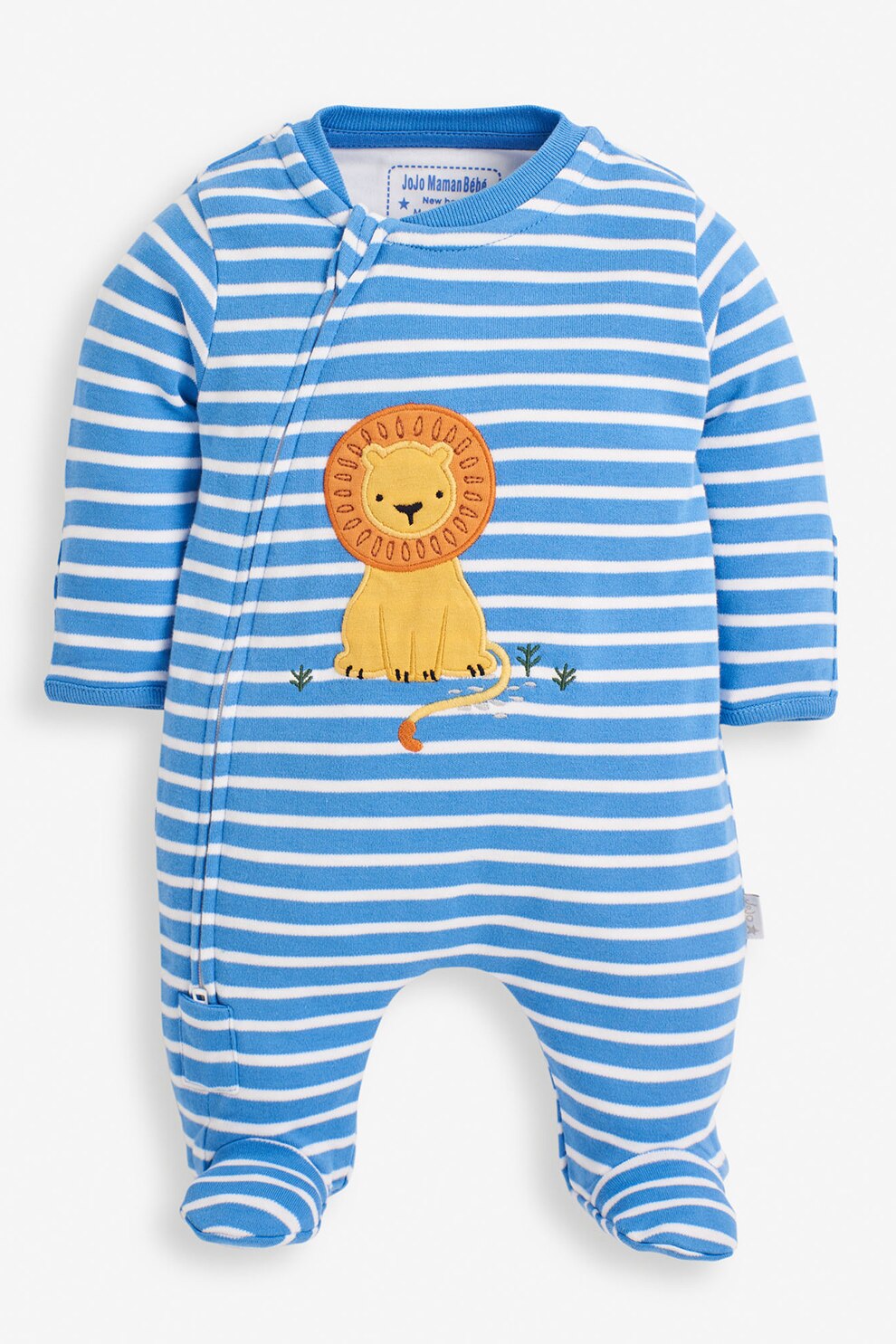 JoJo Maman Bebe, Salopeta din bumbac cu botosei si imprimeu, Albastru/Alb