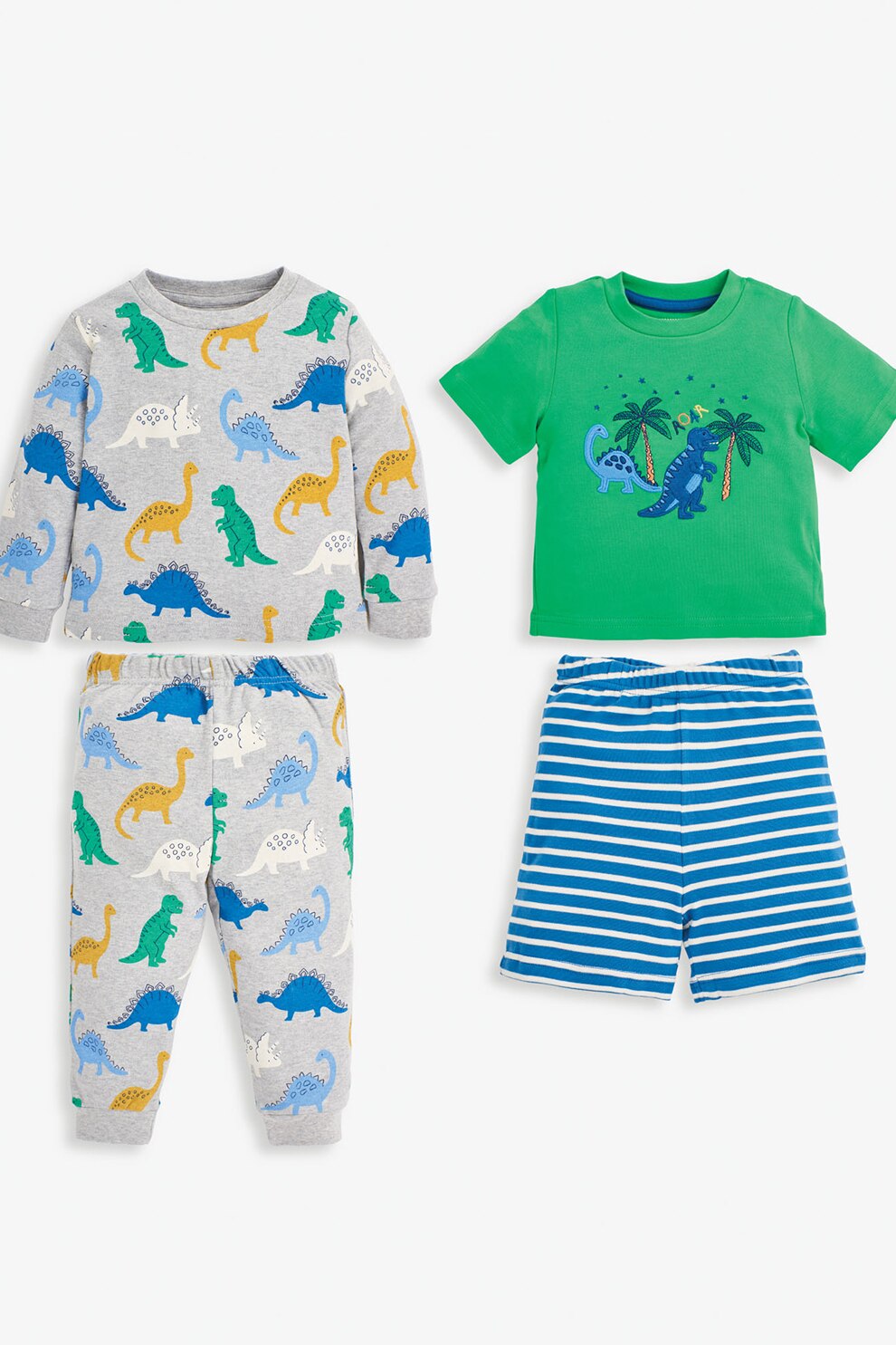 JoJo Maman Bebe, Set de pijamale cu imprimeu dinozauri - 4 piese, Multicolor, Multicolora