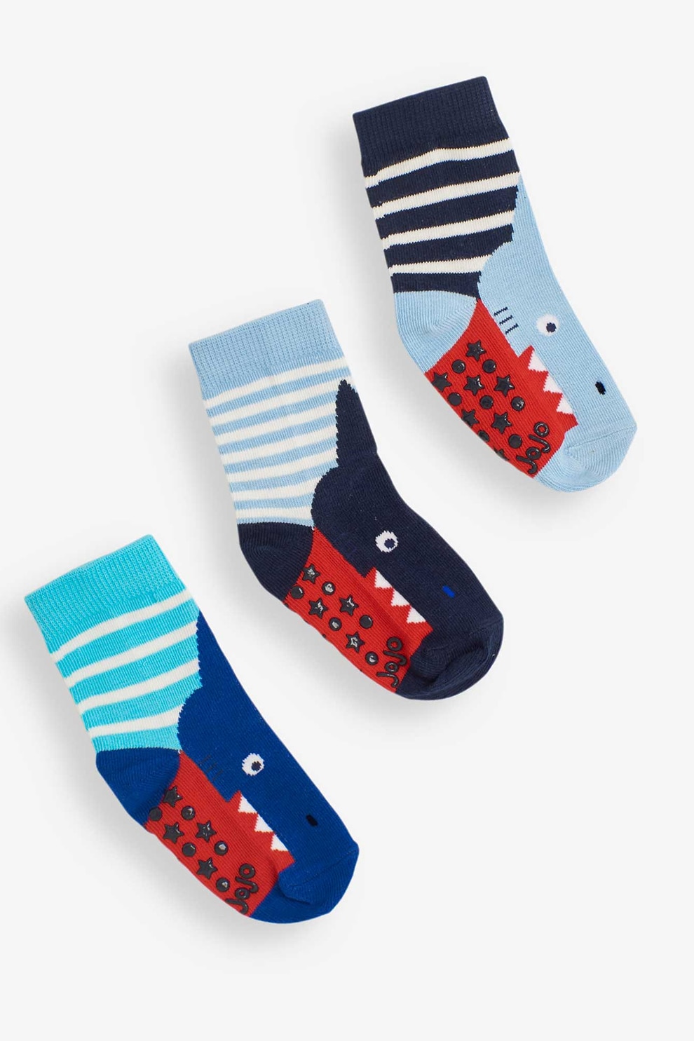 JoJo Maman Bebe, Set 3 perechi de sosete, baieti, cu rechini, Multicolor, Multicolora, 56-74 CM