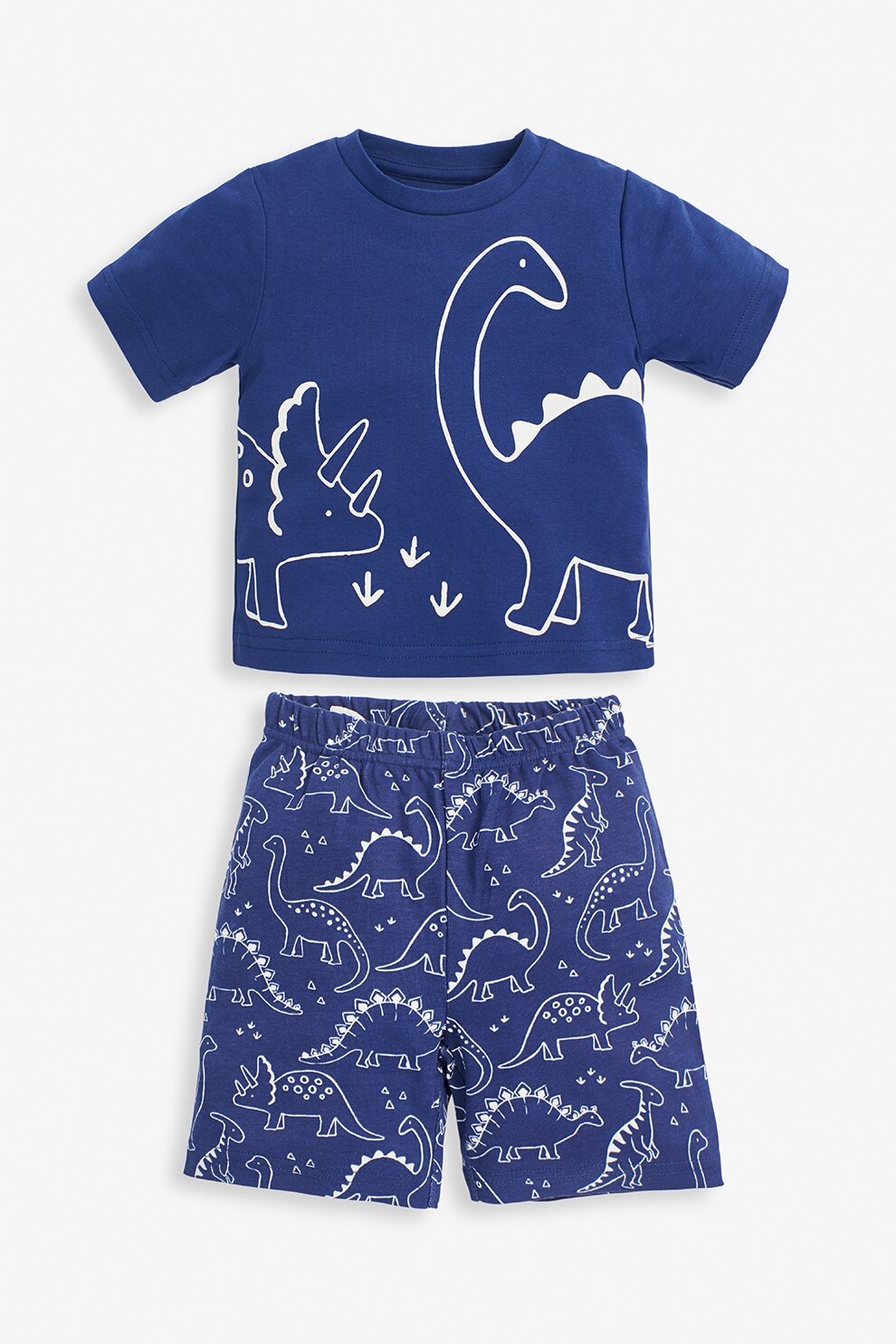 JoJo Maman Bebe, Pijama din bumbac cu imprimeu, albastru inchis/alb