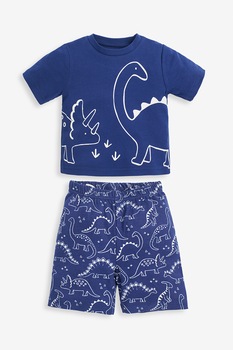 JoJo Maman Bebe, Pijama din bumbac cu imprimeu, albastru inchis/alb JoJo Maman Bebe, Pijama din bumbac cu imprimeu, albastru inchis/alb