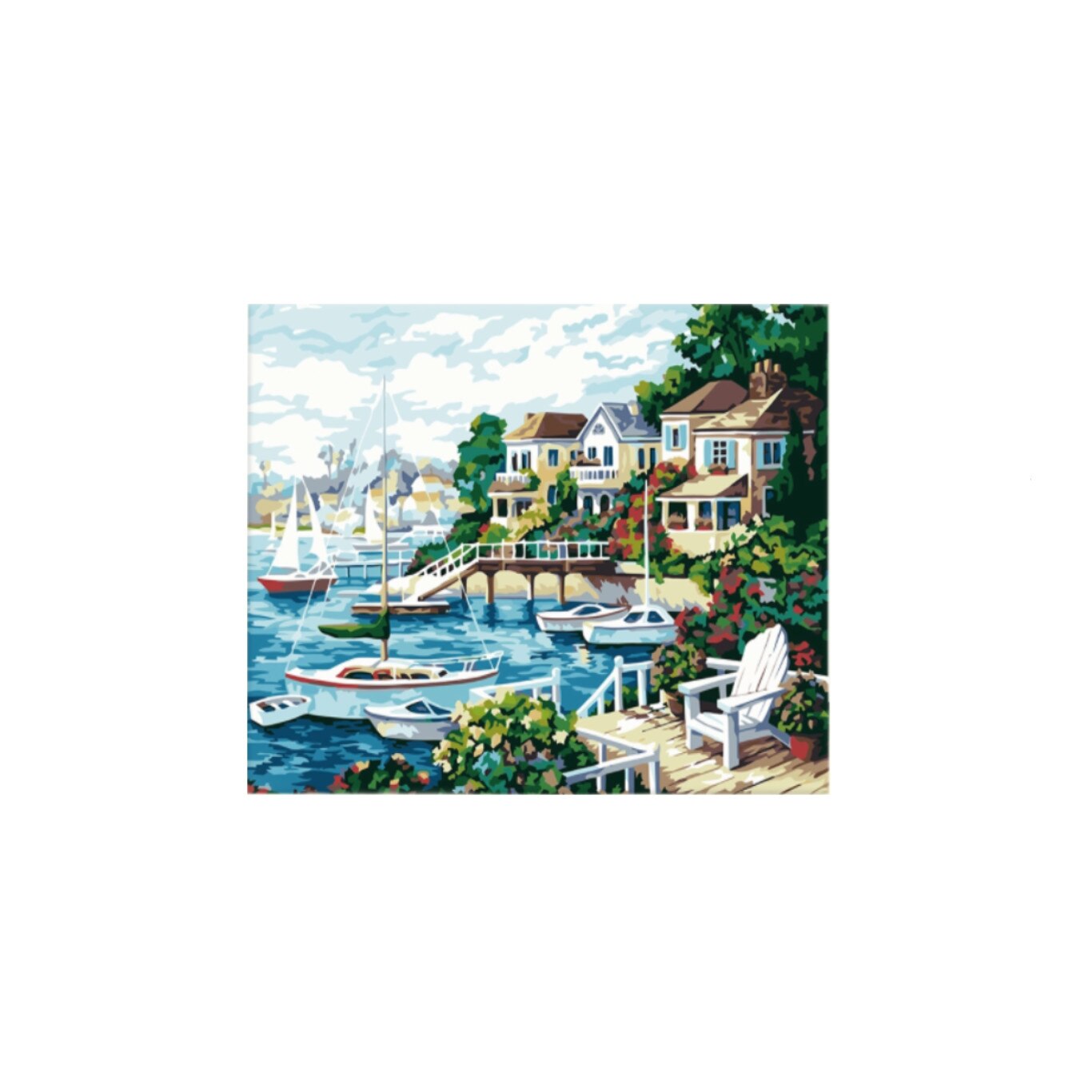 Set pictura pe numere Peisaj cu barci,40*50cm