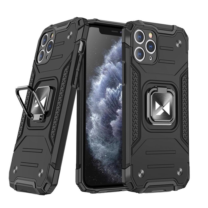 Калъф за телефон Wozinsky Ring Armor Tough Rugged със стойка за iPhone 11 Pro Max, черен