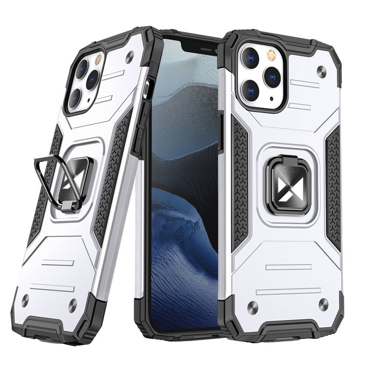 Калъф за телефон Wozinsky Ring Armor Tough Rugged със стойка за iPhone 12 Pro Max, сребрист