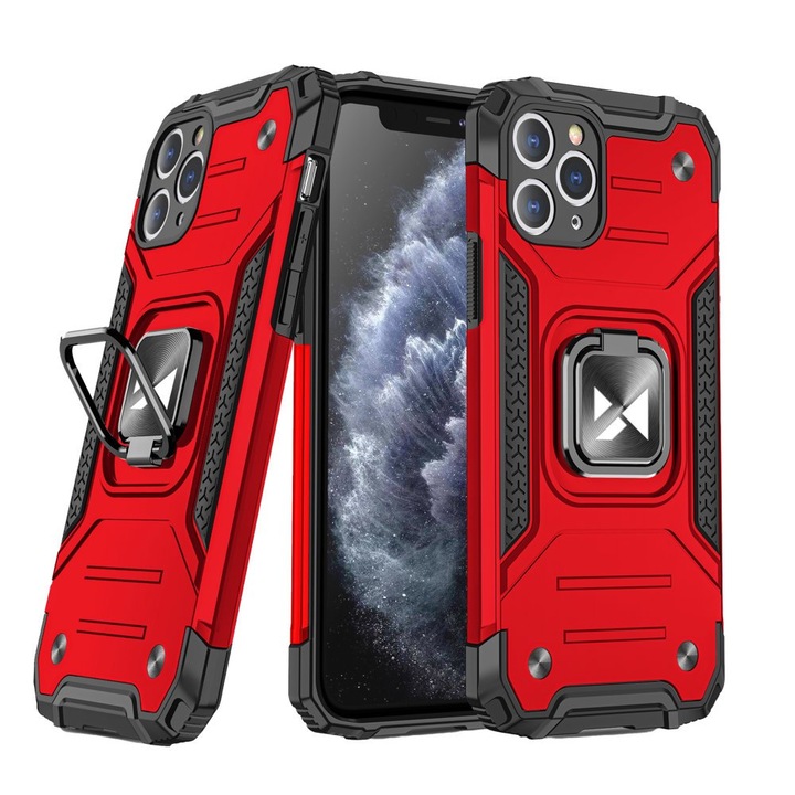 Калъф за телефон Wozinsky Ring Armor Tough Rugged със стойка за iPhone 11 Pro Max, червен
