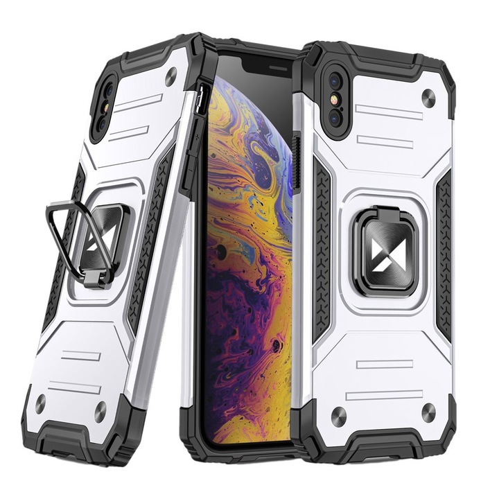 Wozinsky Ring Armor tok kitámasztható Kemény tok iPhone XS / iPhone X ezüst
