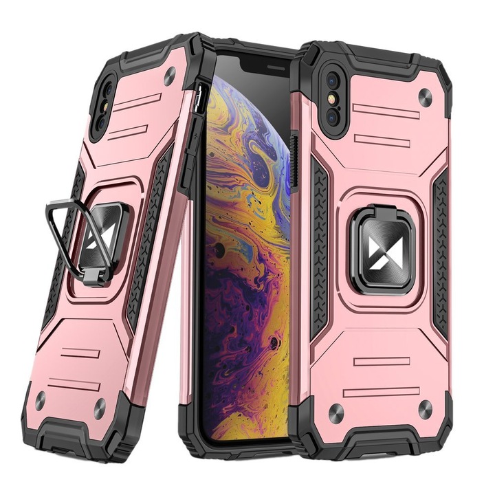 Wozinsky Ring Armor tok kitámasztható Kemény tok iPhone XS / iPhone X pink