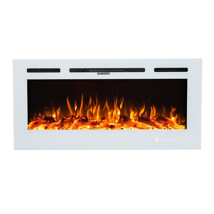 Semineu electric, Masomi, Adeli White-45' 1600 W, Alb, 114*54*14 cm, Iluminare LED, Telecomanda, 3 culori ale flacarii, Luminozitate reglabila