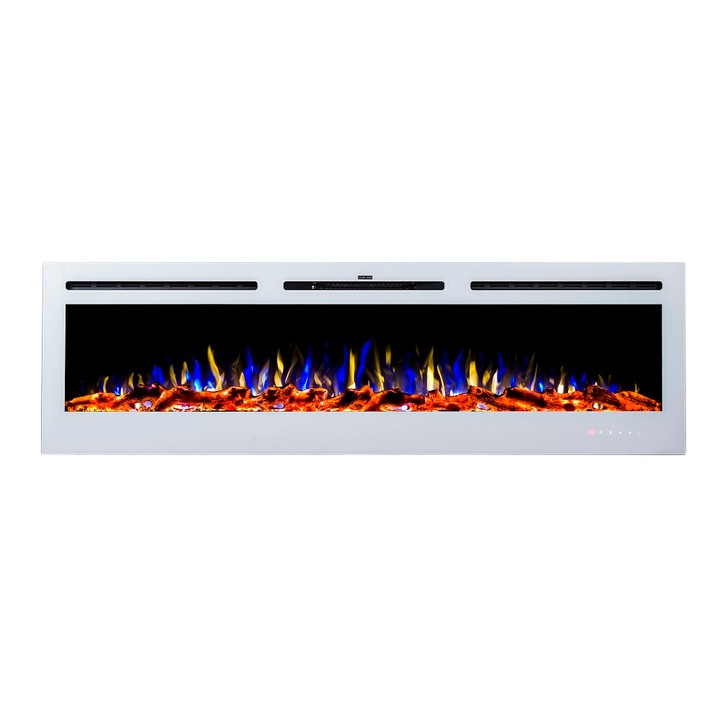 Semineu electric, Masomi, Adeli White-72' 1600 W, Alb, 183*54*14 cm, Iluminare LED, Telecomanda, 3 culori ale flacarii, Luminozitate reglabila