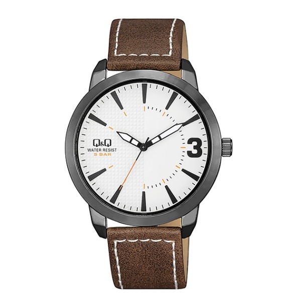 Ceas Q&Q QA98J501Y, carcasa gri inchis, 42mm, curea maro