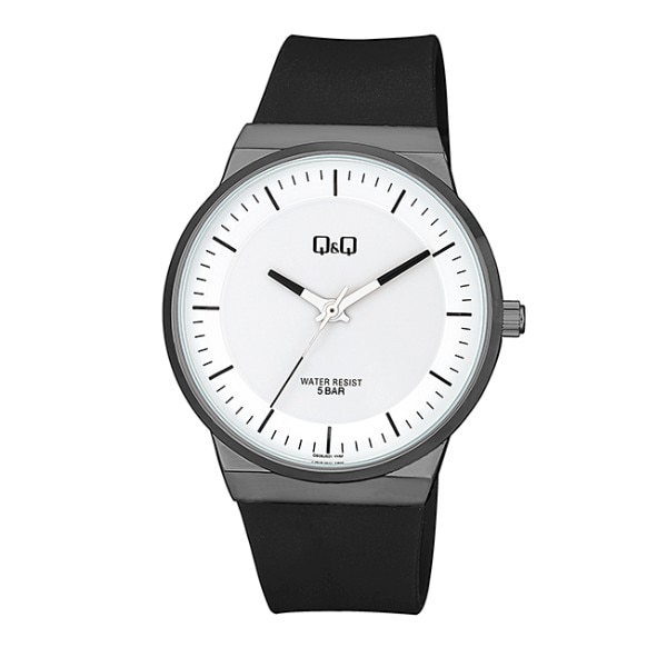 Ceas Q&Q QB06J501Y, carcasa gri inchis, 42mm, curea neagra din cauciuc