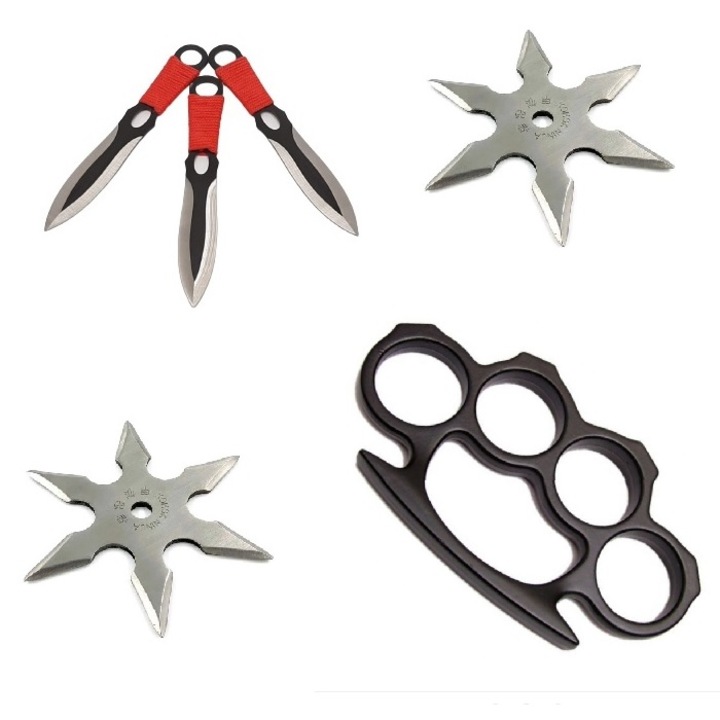 Kit format din set 3 cutite de aruncat, box si doua stelute de aruncat