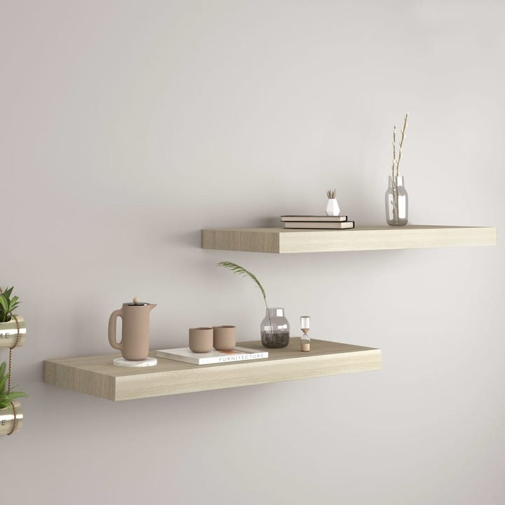 vidaXL 2 db tölgyszínű MDF lebegő fali polc 60 x 23,5 x 3,8 cm (323875)