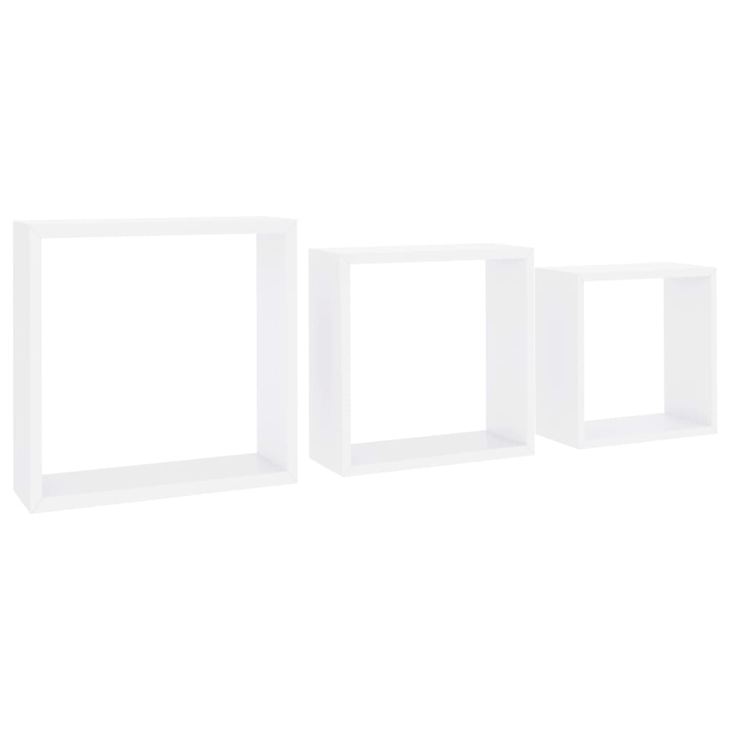 Set de 3 rafturi cub de perete, vidaXL, MDF, 30 x 10 x 30 cm, Alb