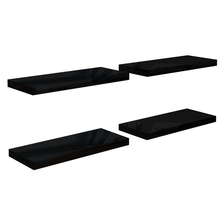 vidaXL 4 db magasfényű fekete MDF lebegő fali polc 60 x 23,5 x 3,8 cm (323771)