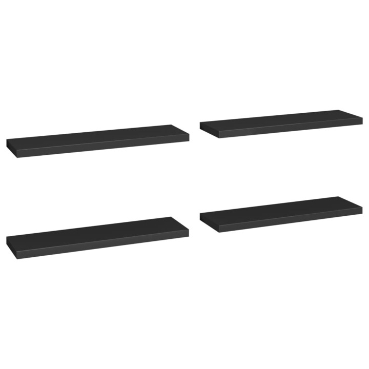 Set rafturi de perete suspendate 4 buc. vidaXL, negru, 90x23,5x3,8 cm, MDF 8.2 kg