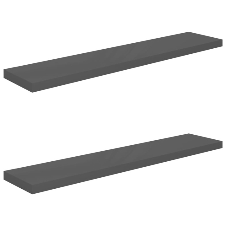 Set rafturi de perete vidaXL, 2 buc., gri extralucios, 120x23,5x3,8 cm, MDF 5.3 kg