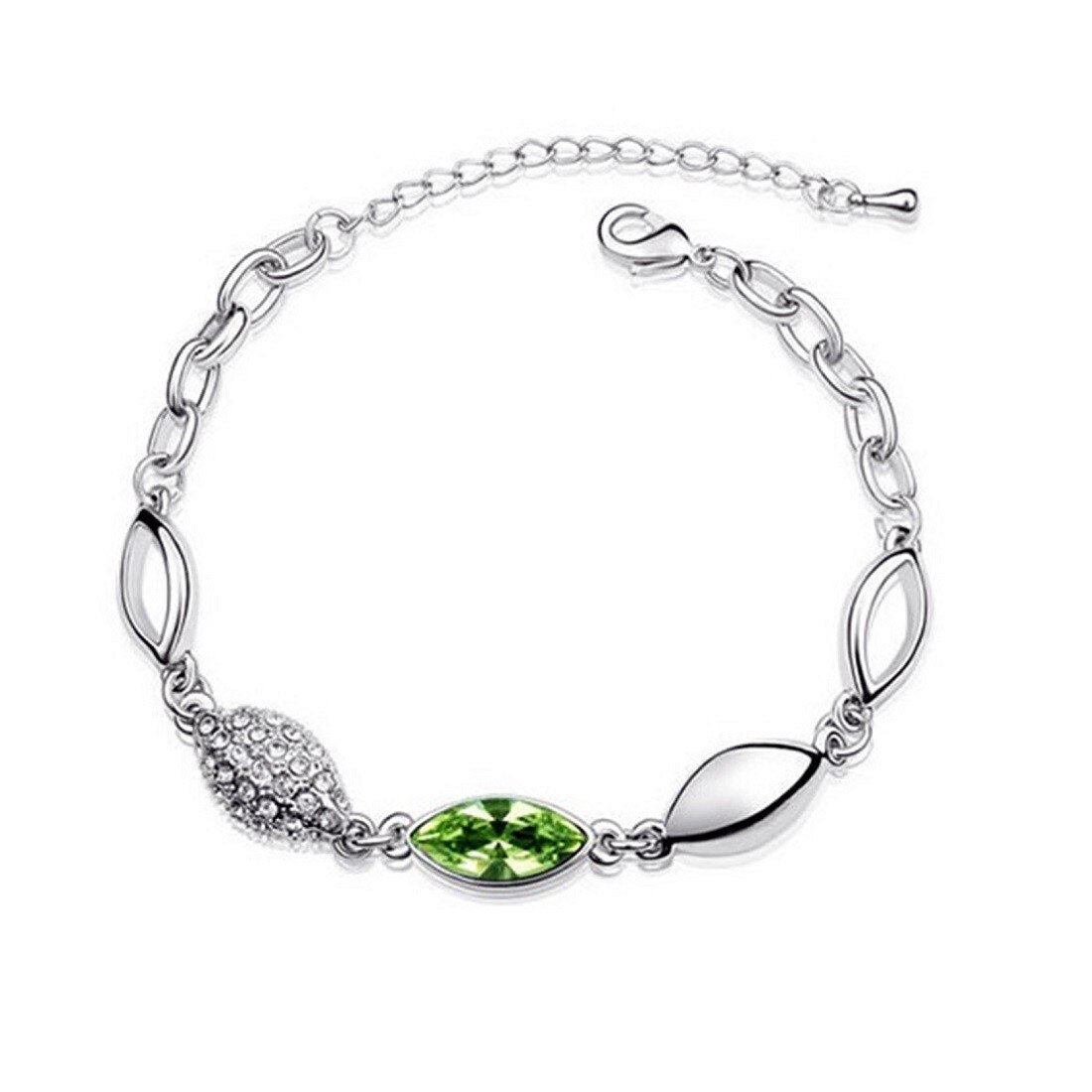 Bratara ZZV argintie cu cristal australian verde si strasuri albe