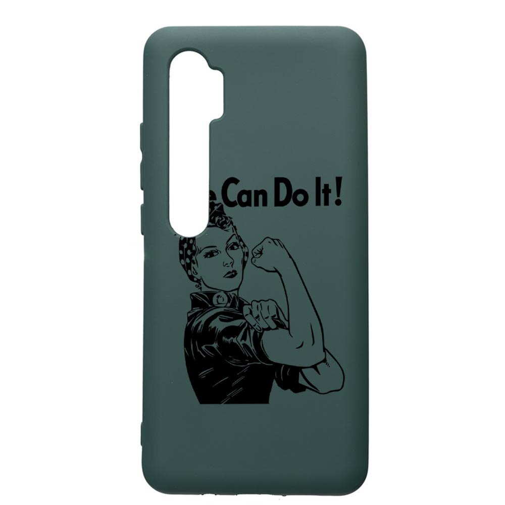 Husa Premium Silicon Compatibila Cu Xiaomi Mi Note 10, Woman, We Can Do It, cu interiorul din material textil, protectie camera, Forest Green, PFG226