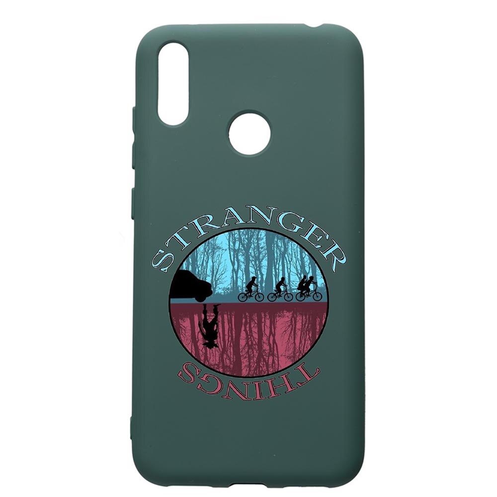 Husa Premium Silicon Compatibila Cu Huawei Y7 2019, Stranger Things, cu interiorul din material textil, protectie camera, Forest Green, PFG368