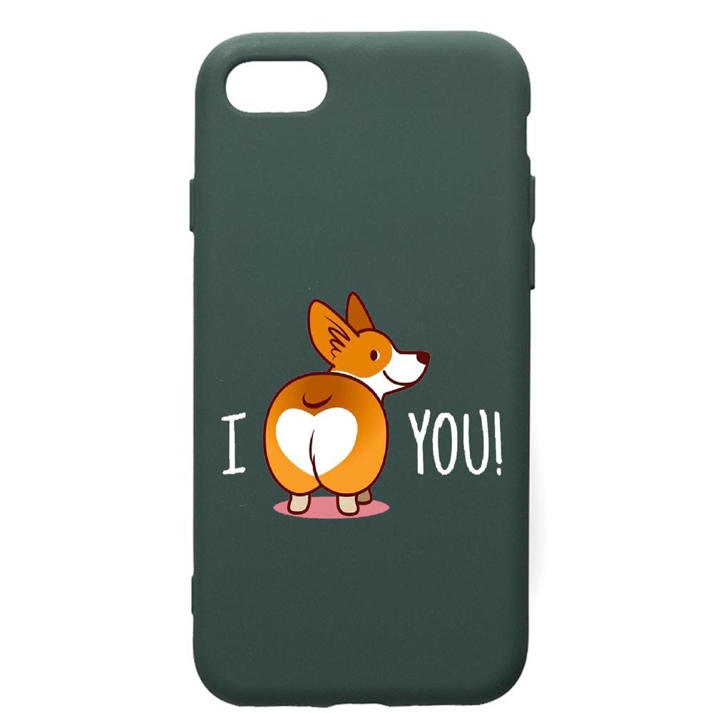 Husa Premium Silicon Compatibila Cu Apple iPhone SE 2 / iPhone 8 / iPhone 7, Sweet doggy Emoji, cu interiorul din material textil, protectie camera, Forest Green, PFG593