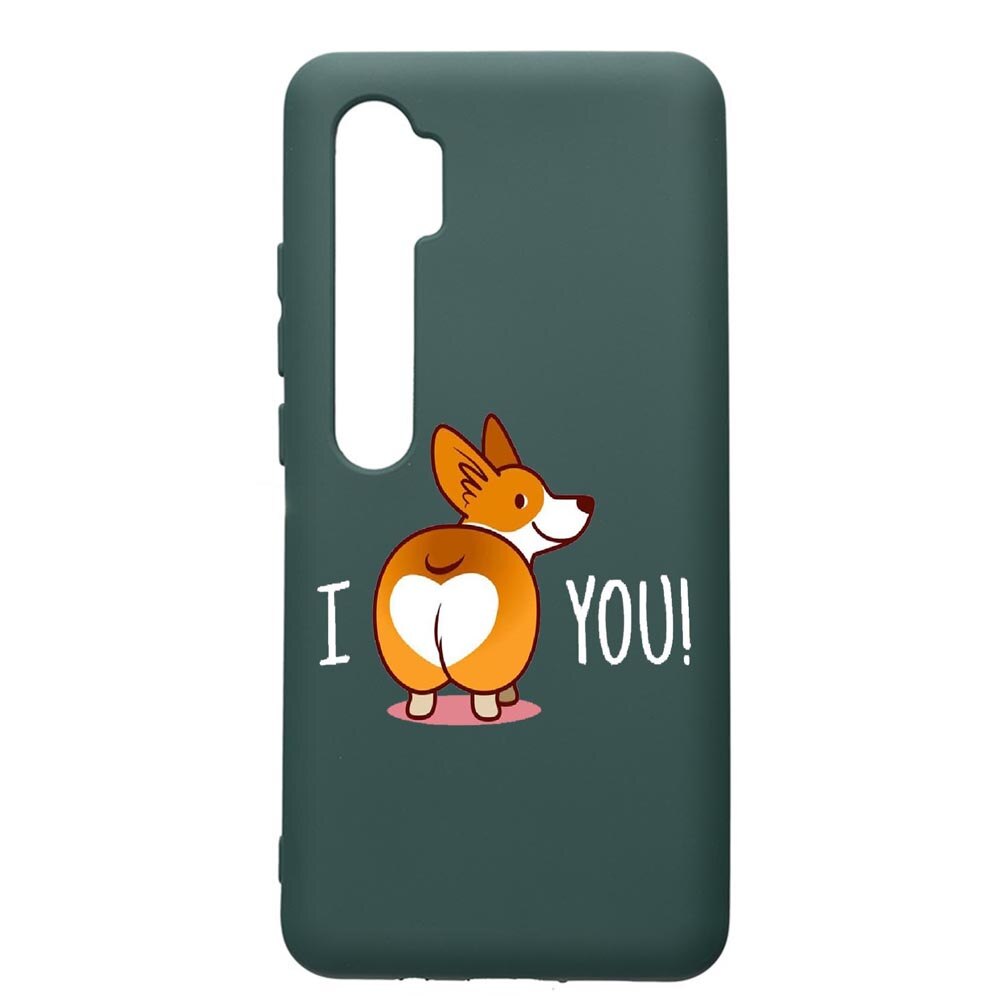 Husa Premium Silicon Compatibila Cu Xiaomi Mi Note 10, Sweet doggy Emoji, cu interiorul din material textil, protectie camera, Forest Green, PFG593