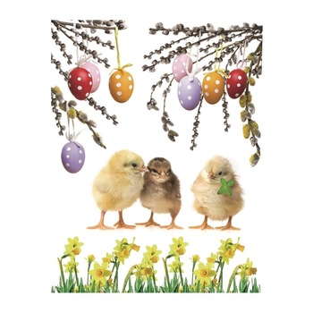 Sticker geam cu motive de Pasti - puisori la taclale, 30 x 42 cm Sticker geam cu motive de Pasti - puisori la taclale, 30 x 42 cm