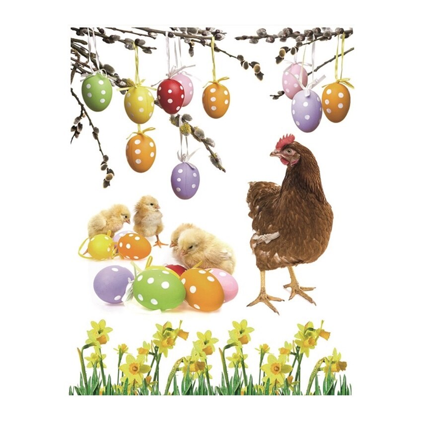 Sticker geam cu motive pentru Pasti - mama si puisorii, 30 x 42 cm