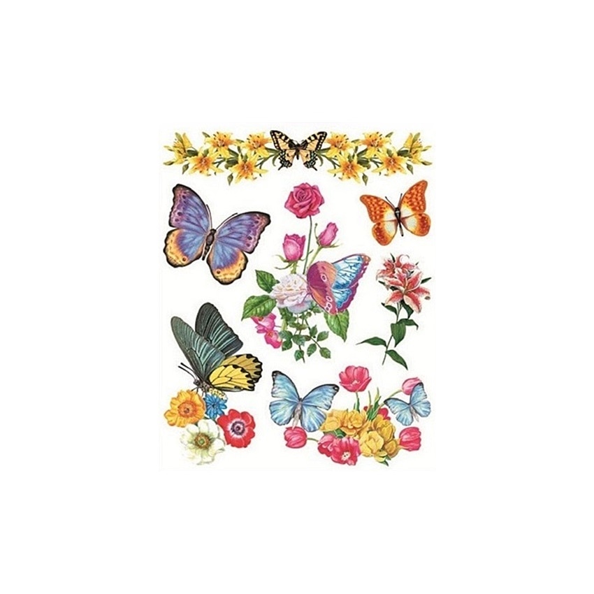 Sticker pentru geam cu fluturi si flori colorati, 38 x 30 cm, W8125.3
