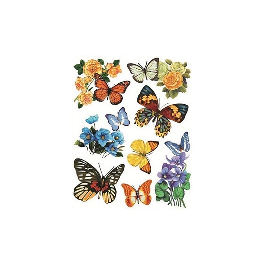 Sticker pentru geam cu fluturi si flori colorati, 38 x 30 cm, W8125.1