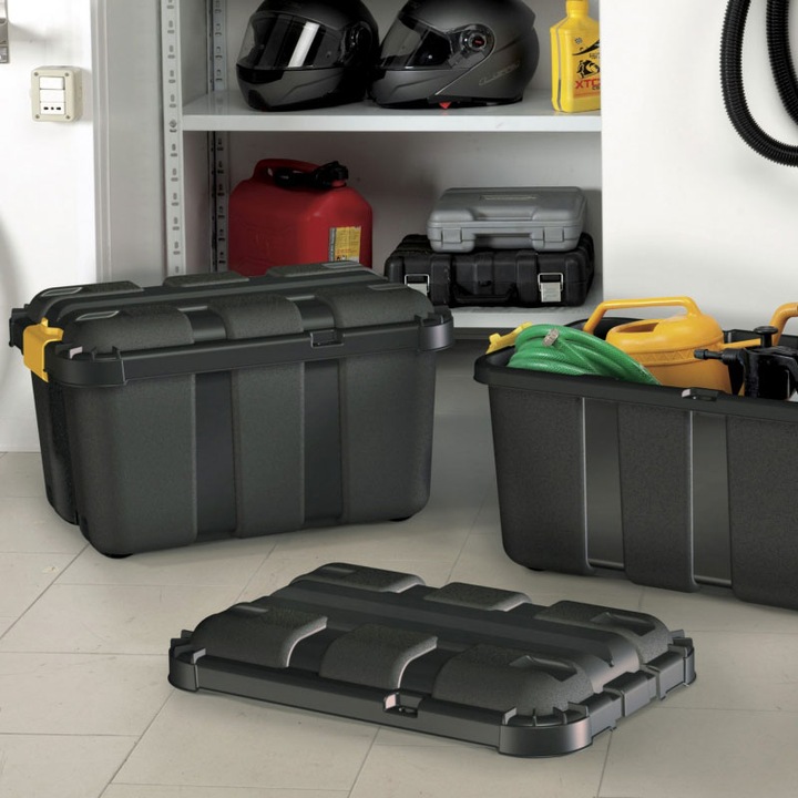 Cutie exterior/interior BoxOne cu capac, 70L, 79x39x35 cm Plastic Negru
