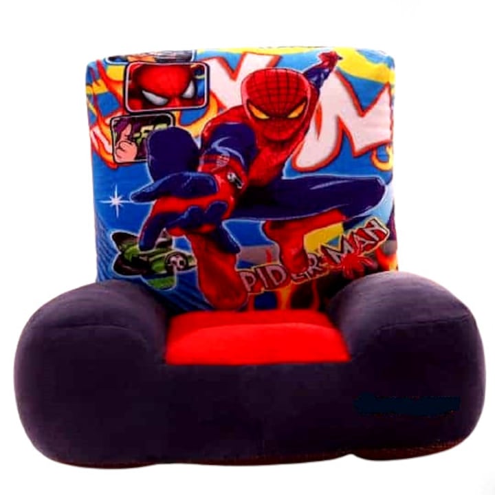 Plüss fotel gyerekeknek, Spiderman, vattás belső tér, 1-5 év, sötétkék