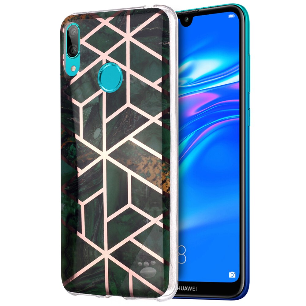 Husa Lemontti Plating Marble Pattern Soft compatibila cu Huawei Y7 2019, Green
