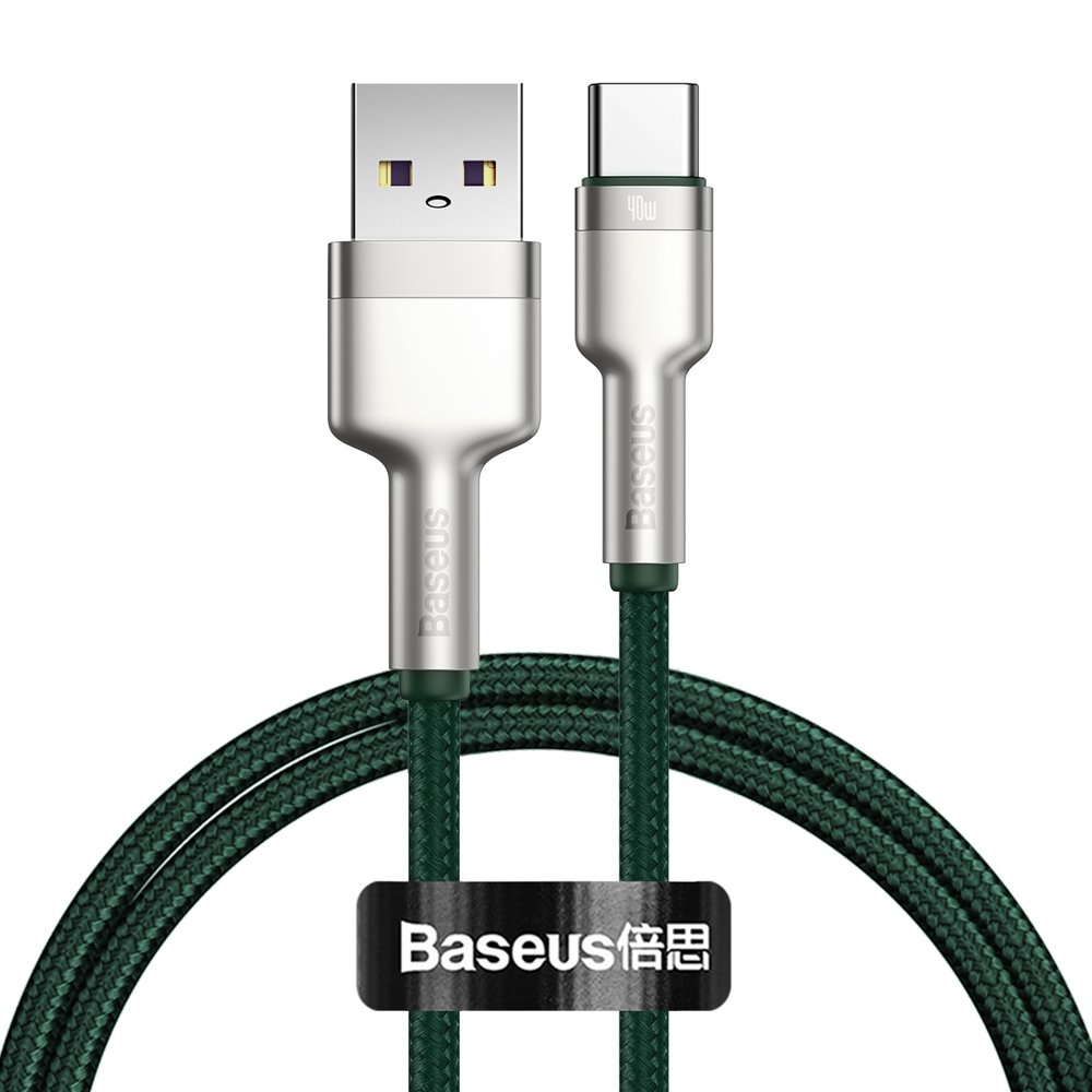 Cablu USB tip C Baseus Cafule Series Metal Data USB - 40 W (10 V / 4 A) SCP (Protocol Huawei SuperCharge) 1 m verde