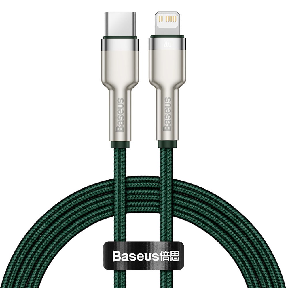 Cablu Baseus Cafule Series Metal Type-C la Lightning, Green, 20W, 1m