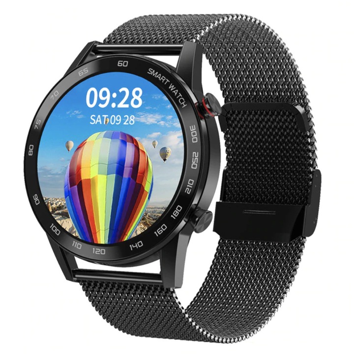 Смарт Часовник Pimpom DT95, Пълен Кръгъл Екран, HD, Bluetooth Call, Кръвно, Пулс, Мониторинг на Съня, Спортни Режими, Крачки, Кислород в Кръвта, Оксиметър, Хронометър, Music Control, Крачки, Дистанция, Калории, Metal, Черен