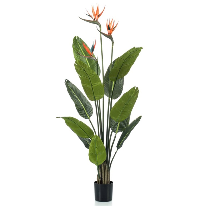 Planta artificiala Pasarea paradisului, Emerald, Polietilena, 25 x 25 x 128 cm, Verde