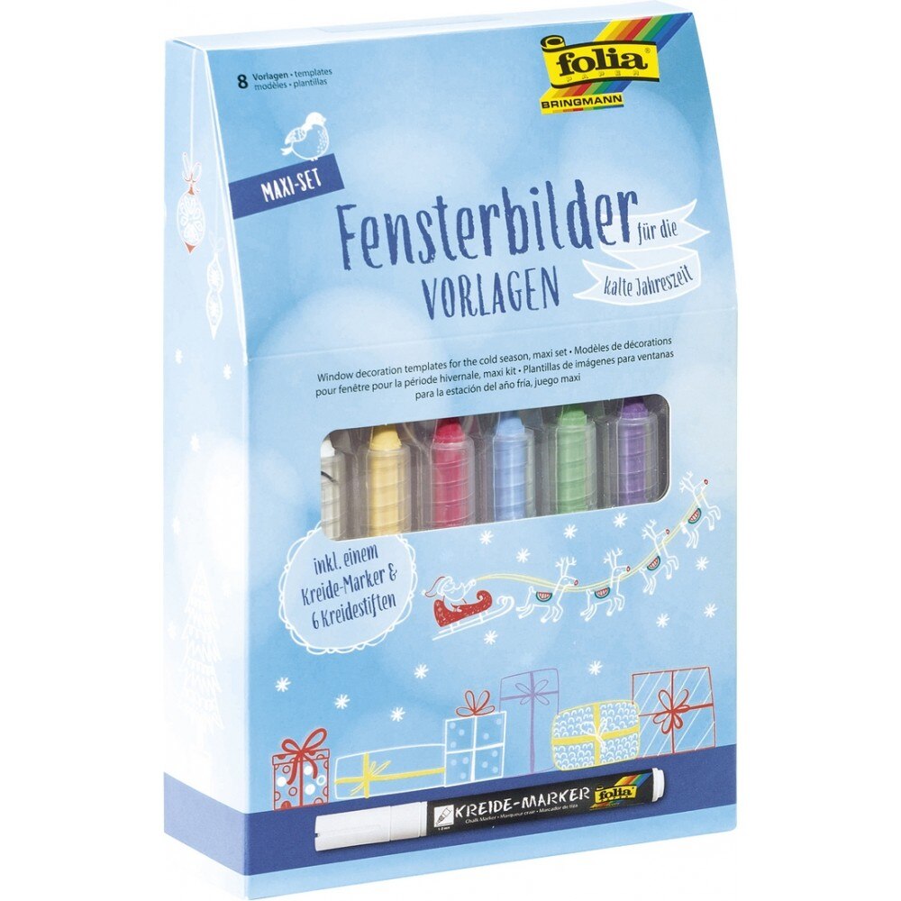 Set 1 marker creta + 6 markere colorate pentru decorare sticla, Folia